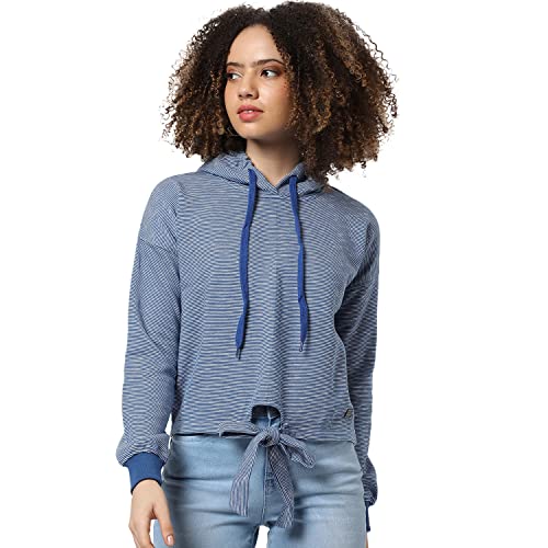 Image of PINACOLADA Women's Double Striped Hoodie with Ribbed Hem for Casual Wear | Hooded Neck | Long Sleeve | Pull On Closure | Cotton Sweatshirt Crafted with Comfort Fit for Everyday Wear