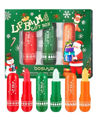 HUVZOR Protector Labial, Lip Balm, Set De Regalo De BáLsamo Labial NavideñO, vaselina labios, Hidratante, Reparador Y Atenuador De LíNeas De Labios, Prevenir El Secado Y El Agrietamiento
