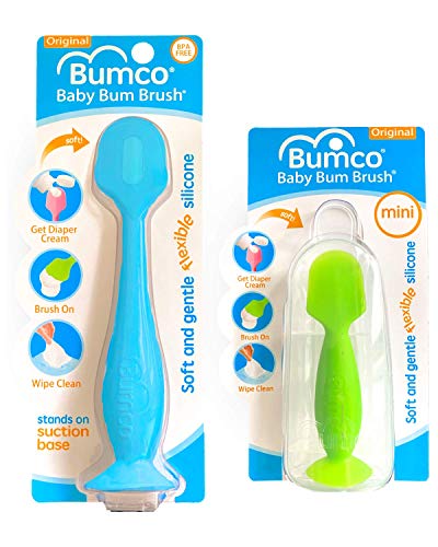 Image of Bumco Diaper Cream Spatula + Mini Baby Bum Brush for Baby Butt Cream with Travel Case - Diaper Cream Applicator Set, Butt Spatula Baby Necessities, Diaper Cream Brush, Blue & Green