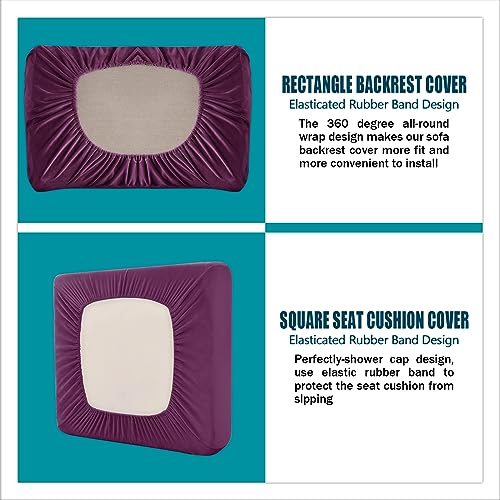 Housse de canapé velours extensible violet 9 pièces protection meubles L