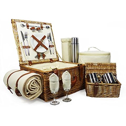 Deluxe Harpenden Two Person Wicker Picnic Hamper Basket with Accessories - Gift ideas for Mum, Valentines, Mothers Day, Birthday, Anniversary, Business, Corporate and Congratulations Presents Cover