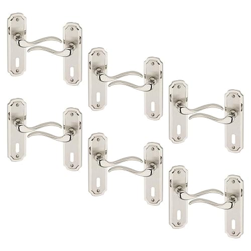 URBNLIVING 6/4 Pcs Constance Metal Door Lever Handles Set Fire Stain & Scratch-Resistant Secure Fit for All Types Interior & Exterior Doors with Easy Install Hardware Tools Handles Multipack