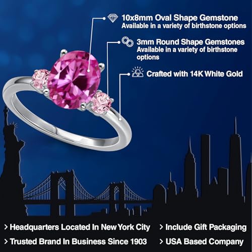 Gem Stone King 14K White Gold Pink Created Sapphire and Pink Lab Grown Diamond Engagement Ring For Women | 3.51 Cttw | Oval 10X8MM | Gemstone September Birthstone | Available in Size 5,6,7,8,92