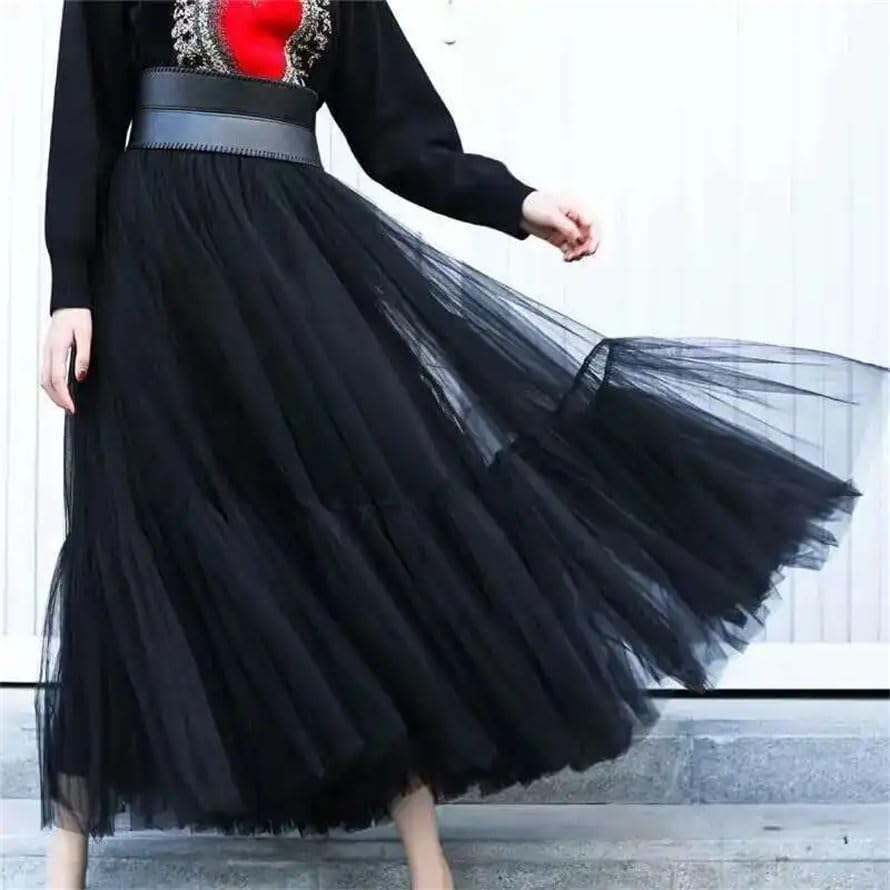 Women Long Tulle Skirt Mesh Puffy Spliced High Waisted A-Line Layers Skirts Party Wedding Skirts4