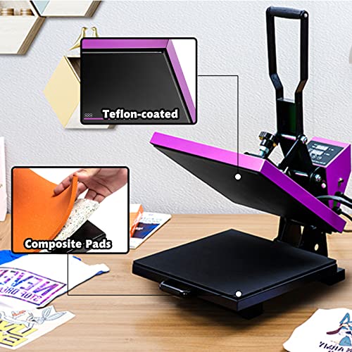 Heat Press 15X15 T Shirt Heat Press Machine With Digital Controller Sublimation Transfer Machine Industrial Home Use Heat Printing Machine For T-Shirt, Mouse Pad, Canvas Bags, Banner, Purple #TOP3