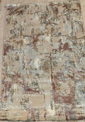Image of 6x9 Feet (180x270 CM) Carpet for Living Room Hall & Bedroom - Burgundy Gold Modern Abstract Geometric Silk-Touch Luxury Hotel-Style Washable Anti-Skid Turkish Area Rug