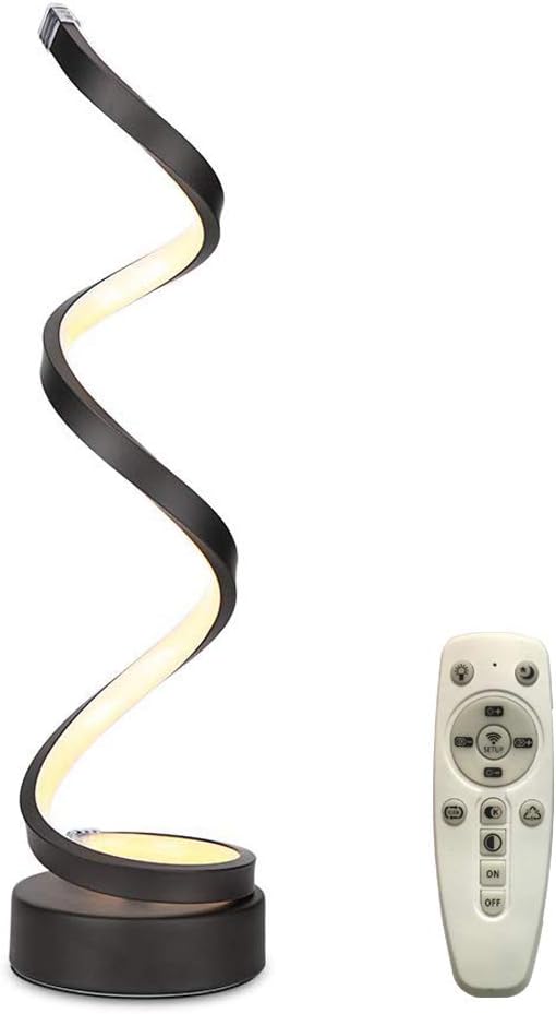 Modern Dimmable LED Table Lamp, Remote Control Spiral LED Bedside Table Lamp, 12W Warm White Bedroom Table Lamp, Great Even for Make Up and Office Led Desk Reading Lamp, Black Color [Energy Class A]