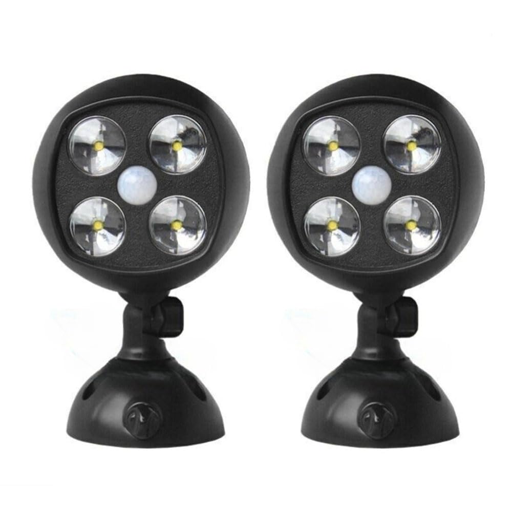 EBILUN PIR Motion Sensor Spotlight,4 LED Battery Powered Security Light, IP65 Waterproof Outdoor Garden Wall Light (2 PCS)