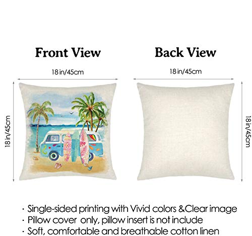 Binfemcy Summer Beach Pillow Covers Hawaii Tropical Decorative Throw Pillows Coconut Palm Tree Nautical Cushion Case for Home Décor Outdoor Patio Couch, 18x18 inch Set of 4 - Image 2