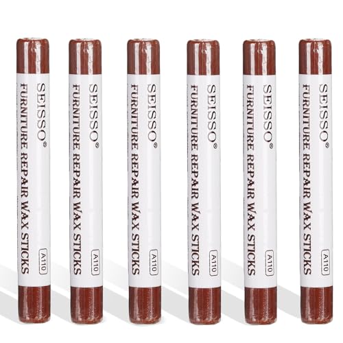 SEISSO 6 Pezzi Pennarello per Legno, Pennarello Ritocco Legno per Coprire Graffi e Fori nei Mobili,Riparazione Legno Cera Stick 12cm (Tinta Marrone Nocciola)
