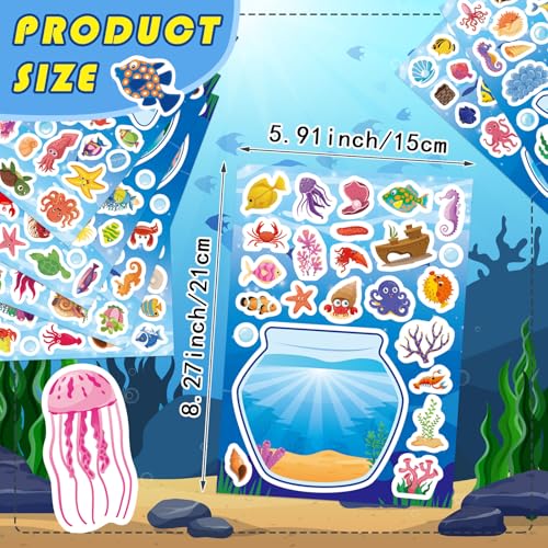 Image of Ocean Animal Stickers, Make Your Own Sea Animal Fish Tank Scene Sticker | Make a Face Sticker Sheets for Kids, Goodie Bags Stuffers, Summer Party Favors Activities