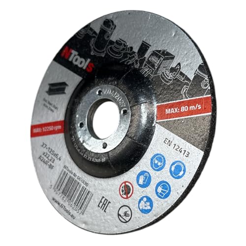 NTools SDSS – Schleifbockscheibe 125 x 6,4 x 22,23 mm zum Schleifen von Stahl | Schleifscheiben für handgeführte Winkelschleifer | FEPA-Form 27 (abgesenkte Mitte), 6,4 mm dick | 5 Stück