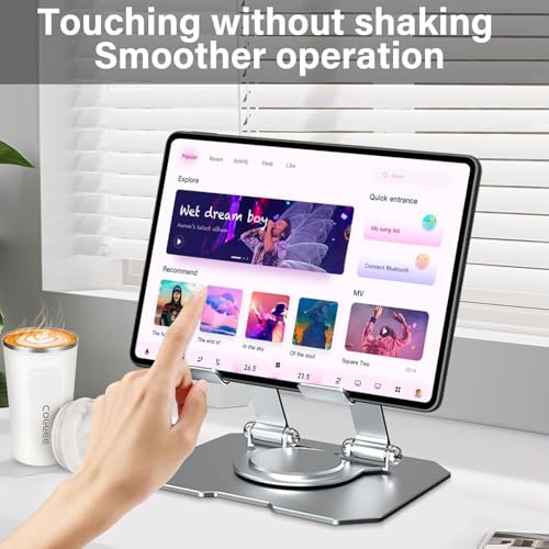 Image of SOOPII Heavy-Duty Metal Tablet Stand Holder with 360 Rotating Base | Multi-Angle Adjustable | Sturdy & Universal Compatibility for All Tablets, iPad Pro 12.9 /11 /10.9 /10.2, iPad Air & More (Silver)