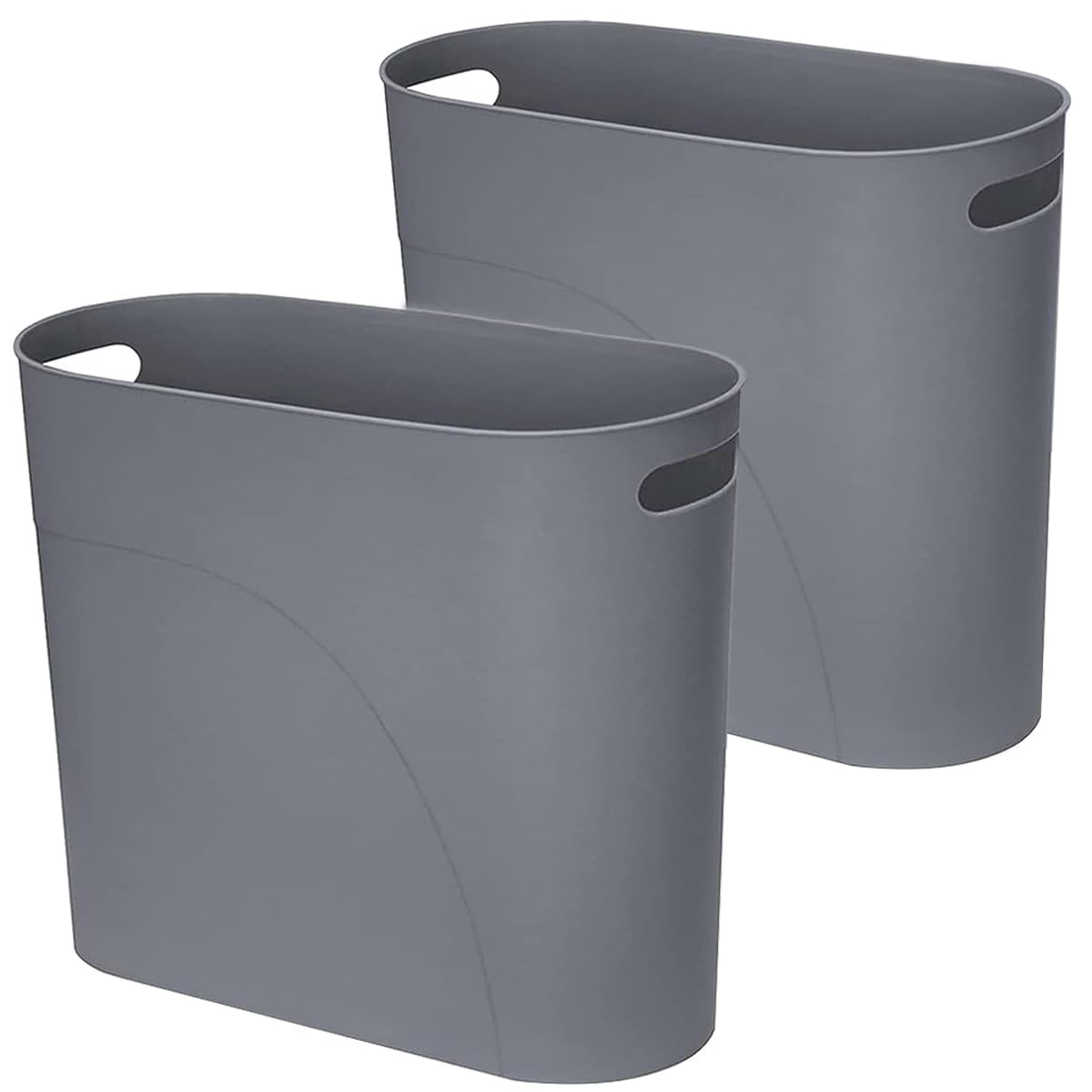 livexa 2Pack 12L Slim Waste Basket Plastic Trash Can Small Plastic Bin Slim Garbage Container Bin with Handle for Home Kitchen Bathroom Bedroom Office (Grey)