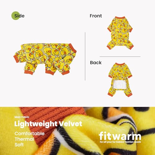 Image of Fitwarm Funny Duck Dog Pajamas, Dog Winter Clothes for Small Dogs Girl, Lightweight Velvet Pet Jumpsuit, Cat Onesie, Yellow, Large