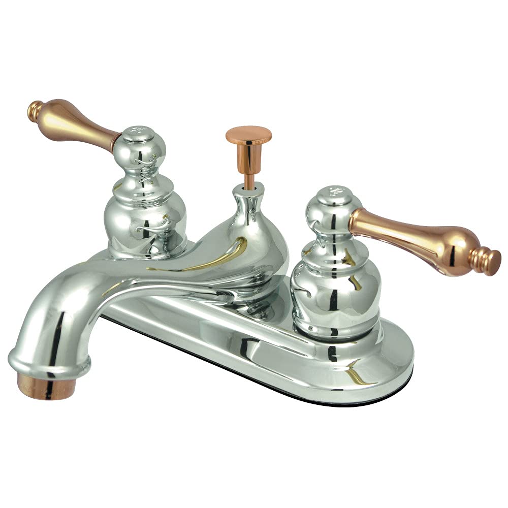 Kingston Brass KB604AL Restorasyon 4 İnç Centerset Lavabo Bataryası, Metal kolu saplı, Parlak Krom ve Parlak Pirinç