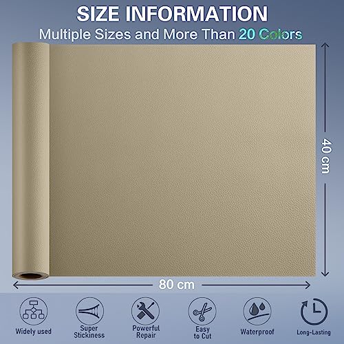 Self Adhesive Leather Repair Patch Kit, 31 in x 16 in Large Vinyl Leather Repair Tape for Furniture, Car Seat, Couch, Sofa, Chair Khaki 3 Self Adhesive Leather Repair Patch Kit, 31 in x 16 in Large Vinyl Leather Repair Tape for Furniture, Car Seat, Couch, Sofa, Chair Khaki