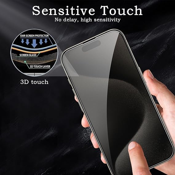 Image of [ 2+2 Pack Privacy Screen Protecor for iPhone 15 Pro Anti-Spy Shatterproof Tempered Glass with Camera Lens Tempered Glass 9H Hardness Bubble Free Anti-Glare Case Friendly