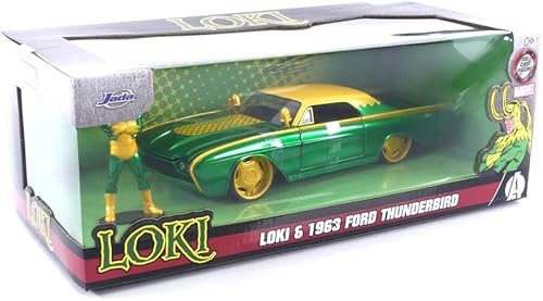 Miniatura 7 de Jada Toys Marvel 1:24 1963 Ford Thunderbird - Coche fundido a presión y figura de Loki de 2.75 pulgadas, juguetes para niños y adultos