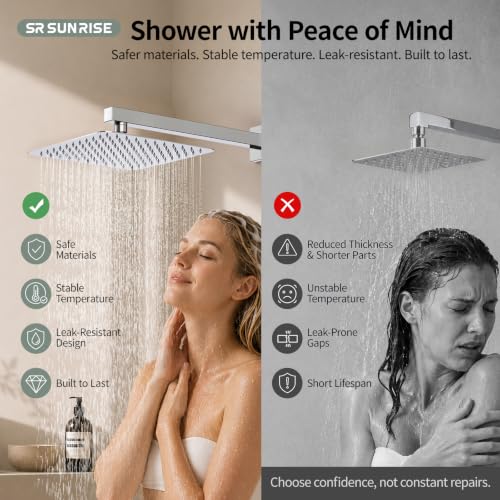 Image of SR SUN RISE Shower Faucet Set 10-Inch Rainfall Shower Head Polished Chrome