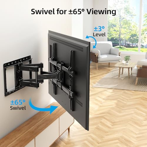 Image of HOME VISION Full Motion TV Wall Mount with Soundbar Bracket for 37-85 Inch Flat /Curved TVs, Dual Articulating Arms Swivel Tilt Level, Max VESA 600x400mm, Fits 16 inch Studs, Holds up to 132lbs