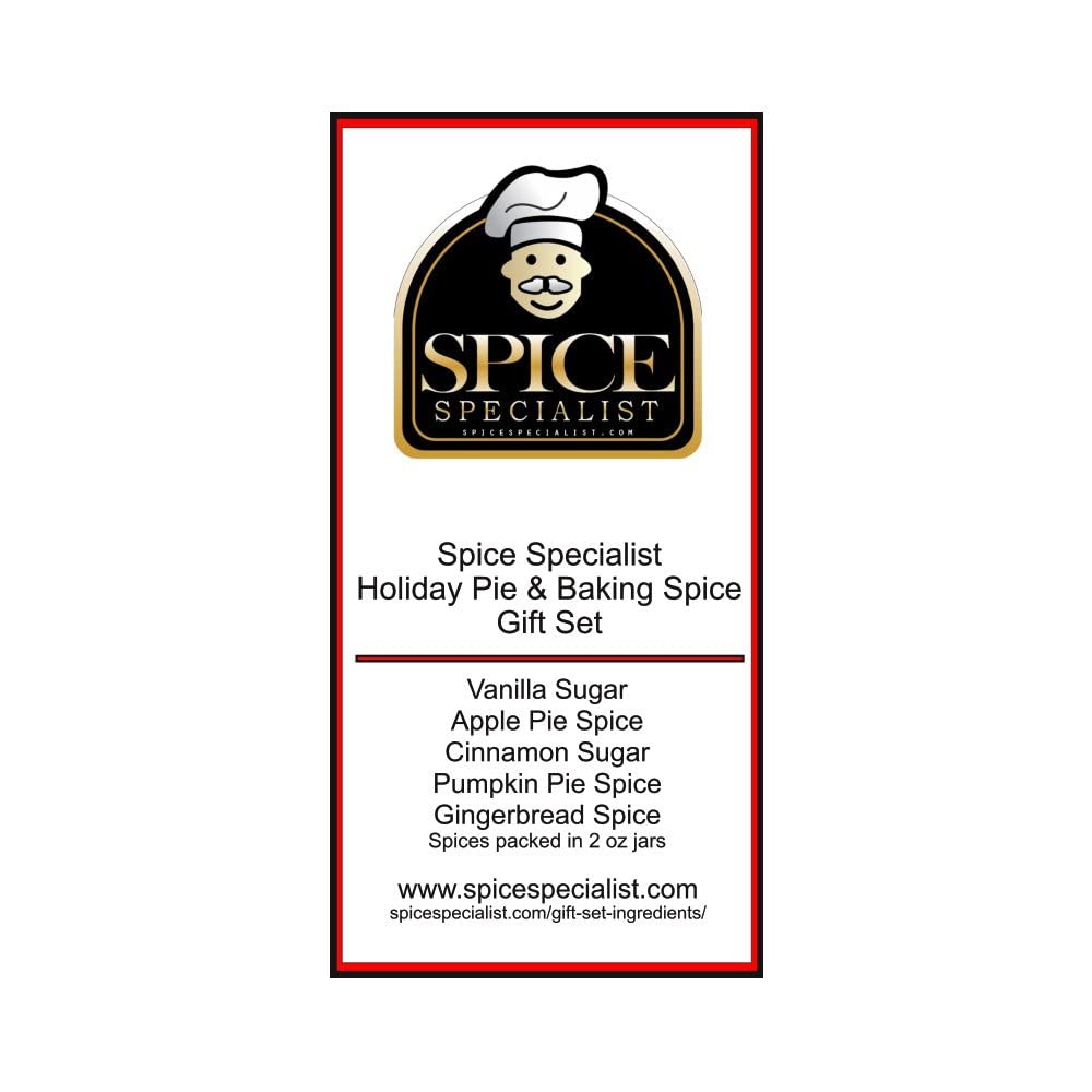 Holiday & Baking Seasonings Gift Set - Contains: 5 different jars (1 each of: Apple Pie, Pumpkin Pie, Gingerbread Spice, Vanilla Sugar and Cinnamon Sugar.)
