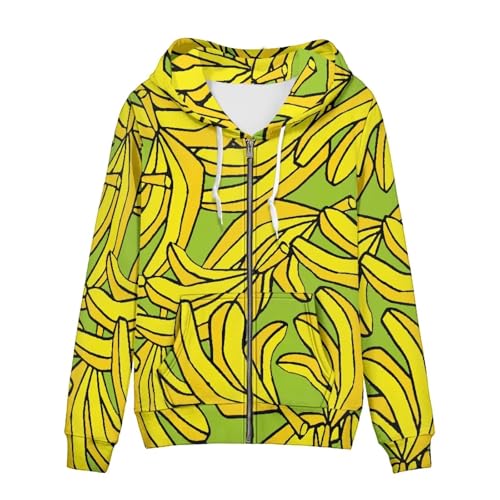 Cumagical Yellow Banana Print Zip Up Hoodies Womens Funny Graphic Sweatshirts Hoodies Cute Zip Long Sleeve Tops Teen Girls Fall Y2K Clothes