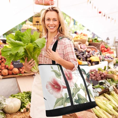 Flower Hummingbird Leaf Large Insulated Tote Bag for Grocery Shopping Reusable Tote Bags for Women Men, Cooler Bag with Zippered Top & Handles for Beach Picnic Travel2