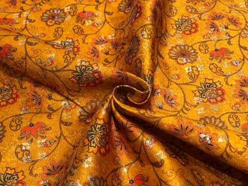 Tissu brocart de soie moutarde pour coudre une robe de soirée fleurie élégante