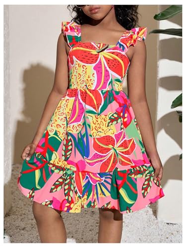 SOLY HUX Girl's Summer Dresses Square Neck Ruffle Sleeveless Vacation Short Flared Dress4