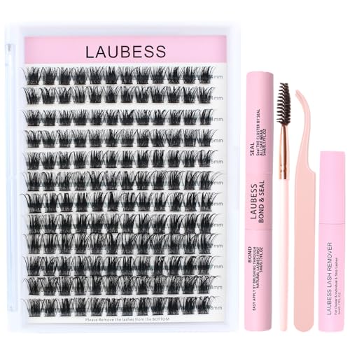 Image of Lash Extension Kit LAUBESS Lash Clusters Kit Cluster Eyelash Extensions Kit Eyelash Clusters Lash Bond and Seal Waterproof Tweezers Brush Lash Glue Remover (Kit 01-D-Mix14-18)