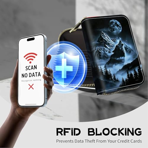 Image of Cute Credit Card Holder with Zipper, Abstract Lone Wolf RFID-Blocking Card Case Small Wallet for Women Men, Multi-slot Card Organizer Case Travel Accordion Wallet