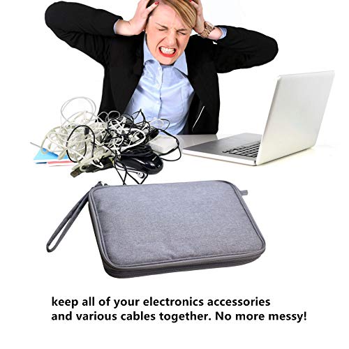 Electronics Organizer Travel Cable Cord Wire Bag Accessories Gadget Gear Storage Cases for 10.5 Inch Tablet (Light Gray)