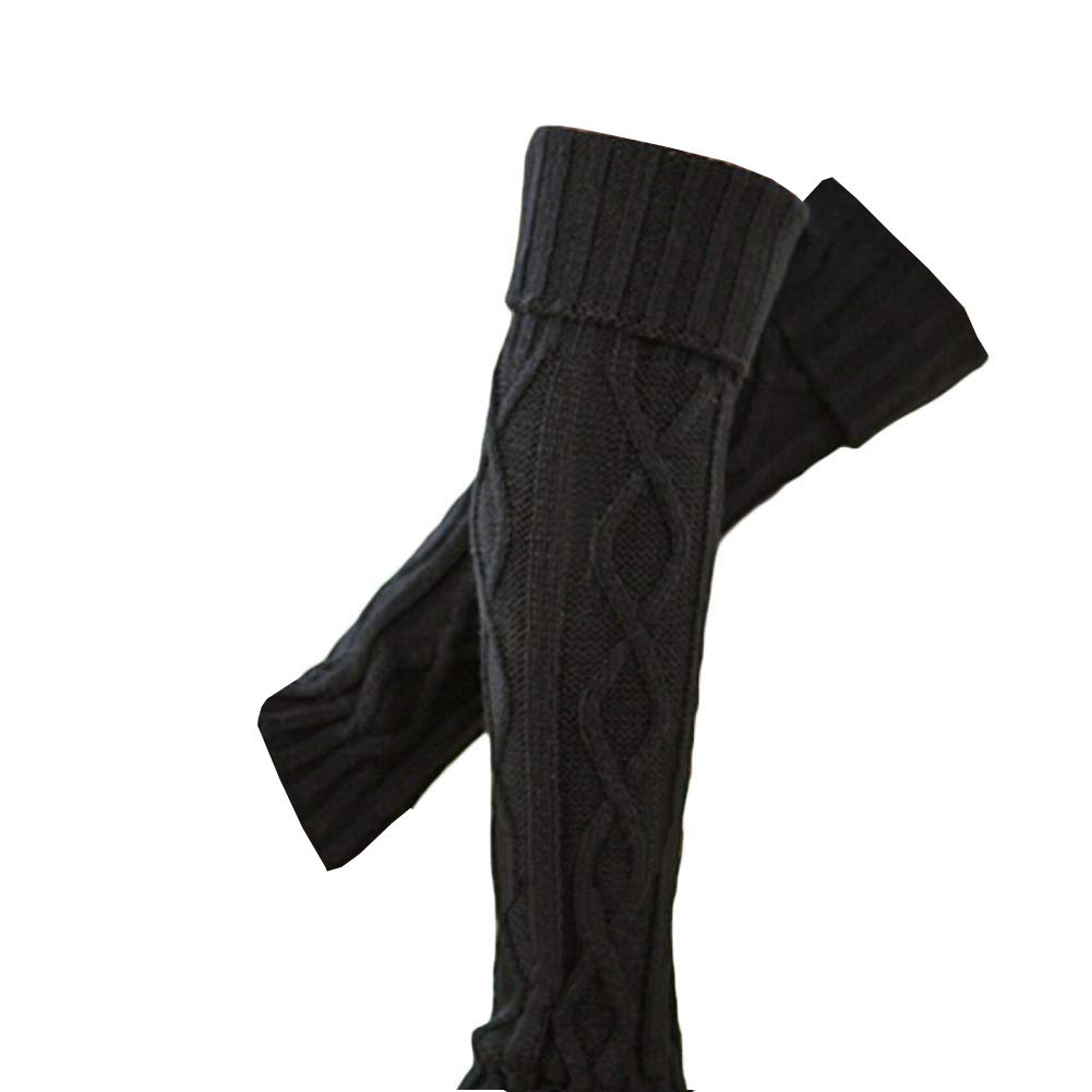 Hugestore Women's Black Winter Warm Long Crochet Leg Warmers Knitted Knit Socks Leggings Boot Cover