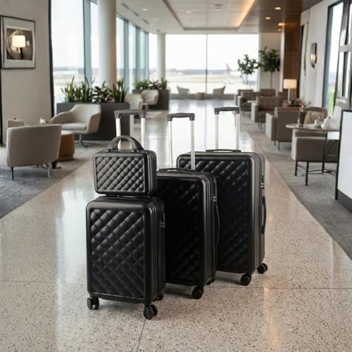 Alivio 4 Piece Luggage Set, Lightweight Hard Shell ABS Suitcase, 3-Stage Adjustable Telescopic Handle Trolley 14, 20, 24, 28in (Black) - Image 3