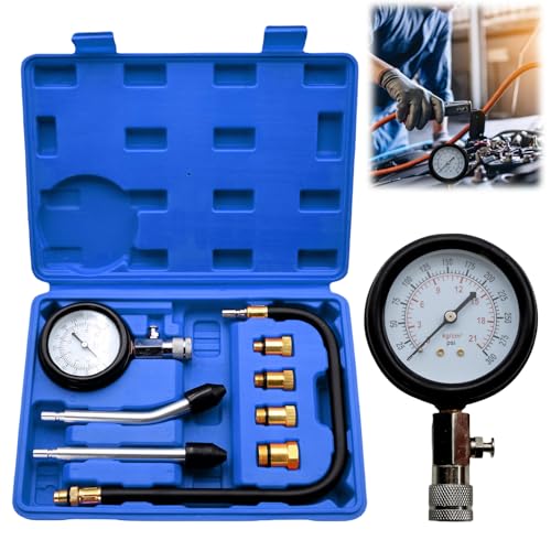 Kompressionstester Set, Kompression Tester Kit für Benzinmotoren Manometer Zündkerze Tester 0-20 bar oder 0-300 psi Meßgerät Drucktester M10 M12 M14 M18 Manometer Tool Set