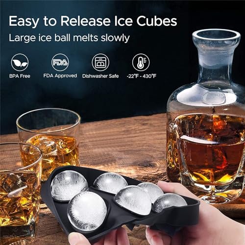 Image of Ice Cube Trays Premium Imported Ice Ball Maker | Silicone 6 Cavity Easy Release 6Cm Round Whiskey Mould with Lid & Funnel for Cocktail & Bourbon - (Color-Black, Weight-300Grams)