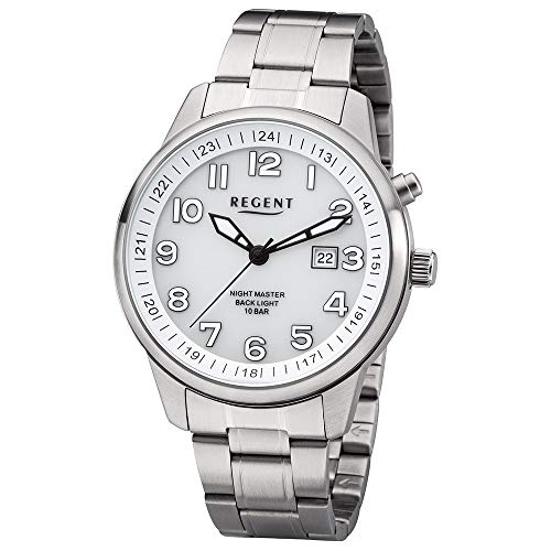 Preisvergleich Produktbild REGENT Herren-Armbanduhr Edelstahl analog Quarz Edelstahlband F-1187