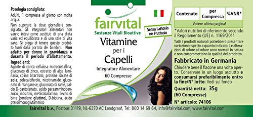 Fairvital | Haar Vitamine Tabletten - Haar Vital - HOCHDOSIERT - 60 Tabletten - mit Vitamin B-12, Biotin, Zink, Spurenelementen, Bierhefe und Sojaprotein