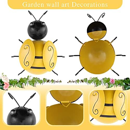 TSYMO Garden Ornaments Outdoor 4PCS - Metal Bee Wall Art Decorations for Yard Outdoor Sheds Fences(Yellow)