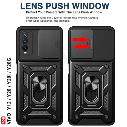 Image of AESTMO Tough Armor Vivo Y12s / Y20 / Y20i / Y20G Bumper Back Case Cover | Ring Holder & Sliding Camera Shield Cover | 360 Degree Protection Back Case Cover for Vivo Y12s / Y20 / Y20i / Y20G (Black)