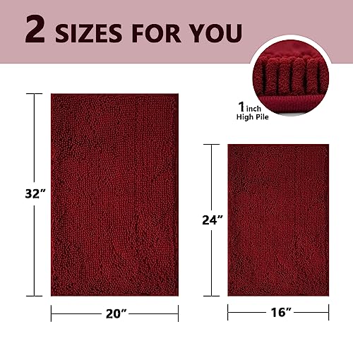 Image of BOANKODU Bathroom Rugs Sets 2 Piece, Extra Soft Chenille Bath Mat Absorbent Bathroom Rug, Bathroom Mat with Sturdy PVC Non-Slip Bottom, Machine Washable Bath Rugs (Burgundy)