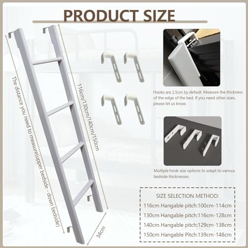 Adjustable Metal Bunk Bed Ladder for RV, Dorm & Loft - 45"/51"/55"/59" Replacement Ladder with 330 LB Capacity, Universal Fit for Campers & Bunk Beds