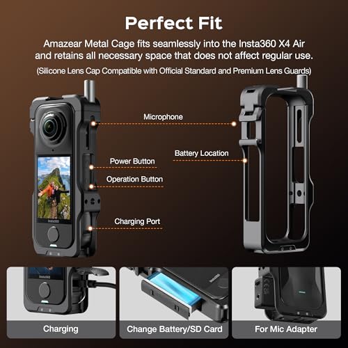 Image of AMAZEAR Metal Protective Case for Insta360 X4 Air Accessories, Insta 360 X4 Air Multifunction Utility Frame Aluminum Cage with Stronger Construction, Quick-Release Adapter, Various Expansion Mounts