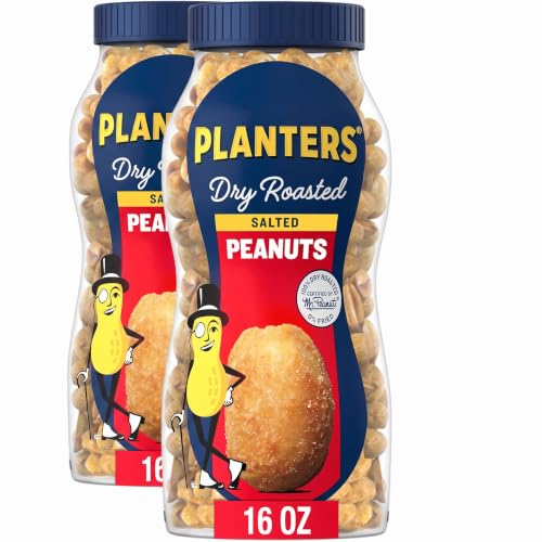 PLANTERS Salted Peanuts, Dry Roasted Peanuts, Party Snacks, Plant Based Protein, Snacks For Adults, 16 Ounce (Pack of 2)