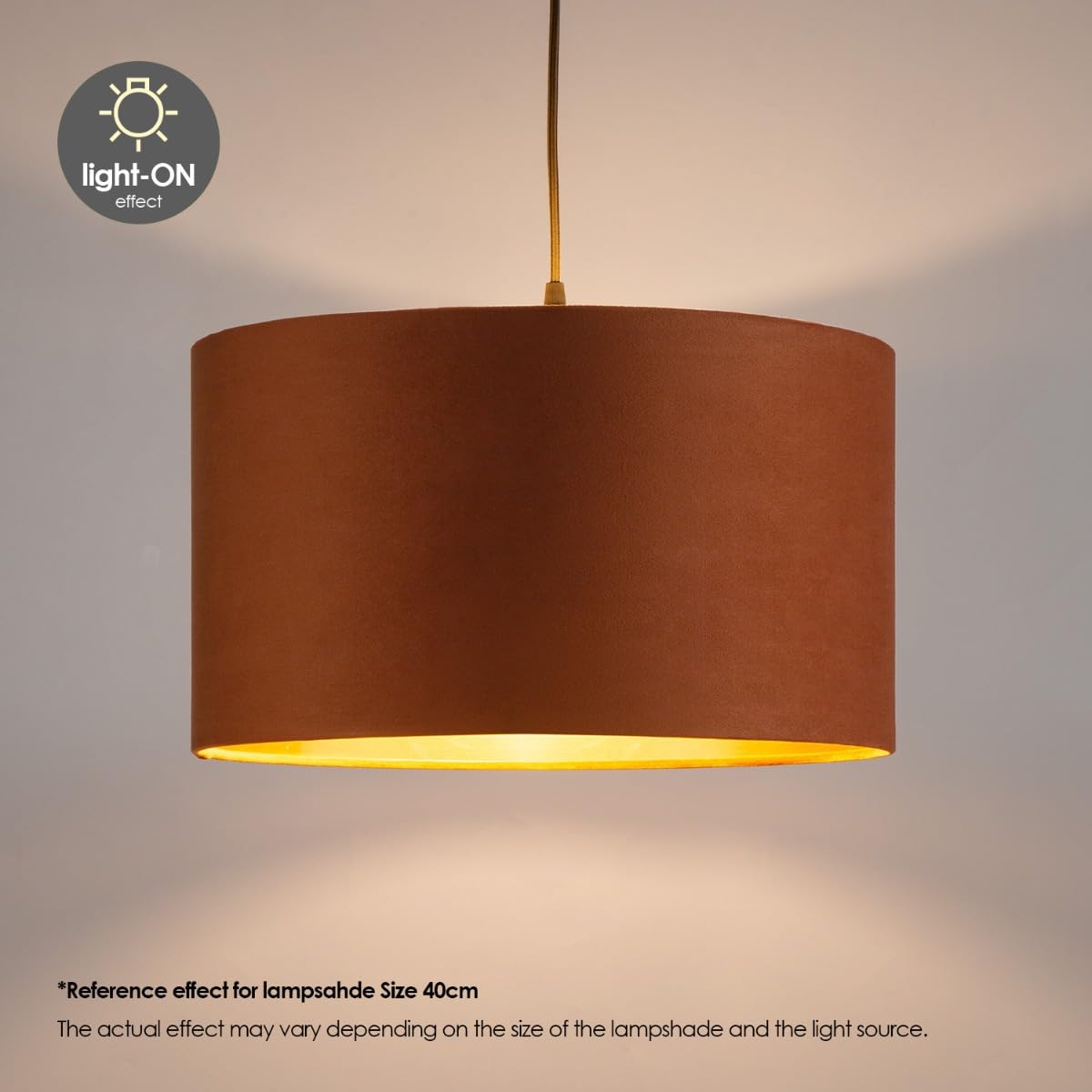 Home Sweet Home Paralume in velluto VELVET, marrone-oro | Ø30 cm, a forma di tamburo | Per lampade a sospensione e da tavolo E27 | Ideale per soggiorni e sale da pranzo