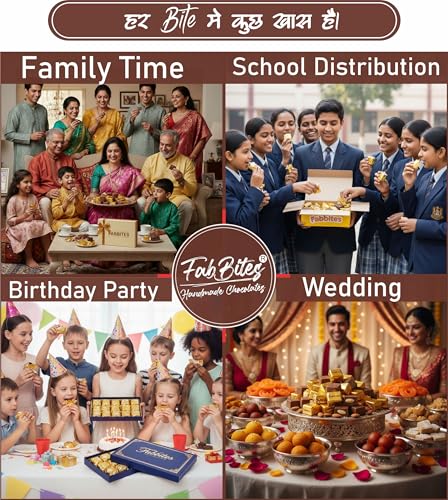 Image of Homemade Chocolate Gift Box-50 Almond Chocolates -400 gm Handmade Chocolate Gift Pack| Chocolate Distribution Box for Birthday in School in Bulk for Kids /Children (50 Pcs)