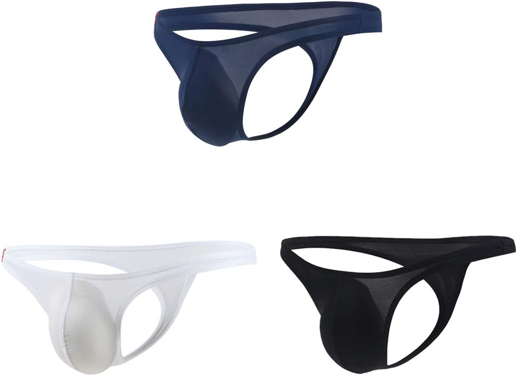 Mens Sexy T-Back Thongs Low Rise Underwear Bulge Pouch Ice Silk Briefs