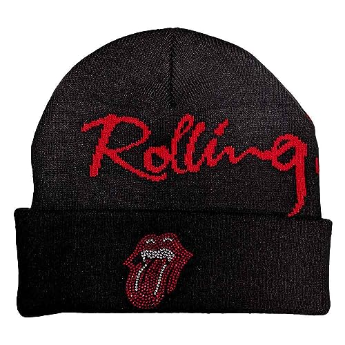 Image of Rolling Stones Beanie Hat Embellished Classic Tongue Official Unisex Black One Size