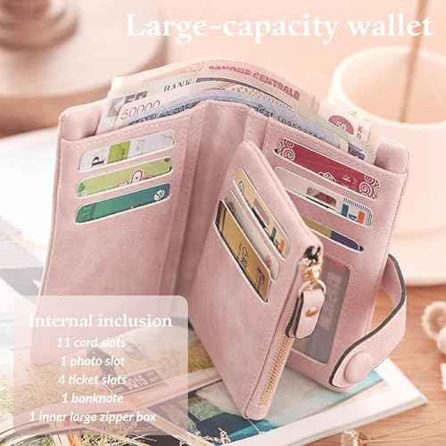 Custom Leather Coin Purse for Women, BUGMKCS Birth Flower with Name Ladies Wrist Wallet Small Tri-Fold Zipper Coin Purse with Wrist Strap Personalized Gift for Mom Mother's Day Birthday 5